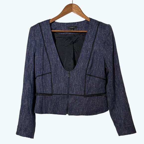 Ann Taylor Designer Blue Linen & Cotton Cropped Denim Look Jean Jacket 12 - Picture 1 of 6